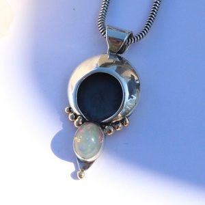 Genuine opal pendant silver opal moon jewelry gold